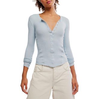 Free People Going Places Pointelle Stitch Snap Front Top in Pearl Blue at Nordstrom, Size X-Large
