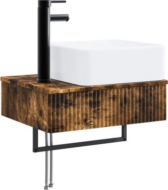vidaXL Lavabo De Lavado Montado En La Pared Roble Ahumado Vidaxl