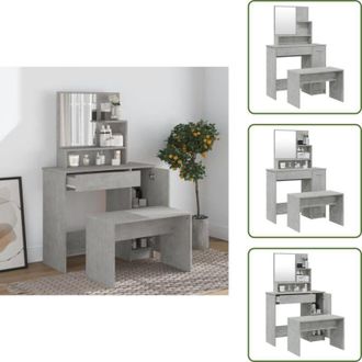 vidaXL Tavolo da trucco - vidaXL Set Tavolo da Toeletta Grigio Cemento 86,5x35x136 cm - Specchio da toeletta