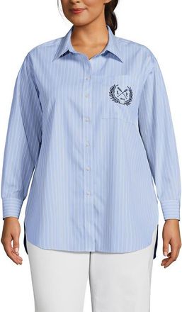 Lands End Plus Size Oversized No Iron Tunic with Statement Collar Shirt in Le Crest/blue Stripe at Nordstrom, Size 2X