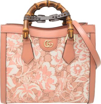 Gucci Beige Peach Leather Fabric Tote Bag (Pre-Owned)