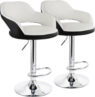 Elama 2 Piece Adjustable Faux Leather Bar Stool in White with Black Trim and Chrome Base