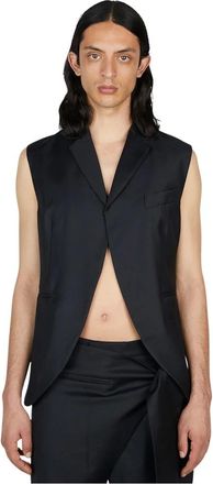 AARON ESH Kostuums, Heren, Zwart, M, Wol, Cut Away Mouwloze Blazer