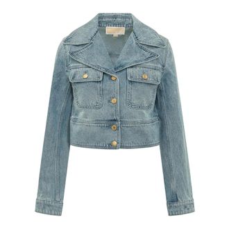 Michael Kors Denim Jackets, female, Blue, Size: XL Cropped Denim Jacket