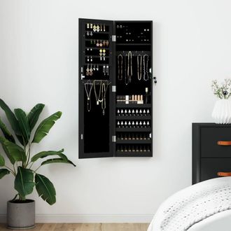 Berkfield Home Mirror Jewellery Cabinet Wall Mounted Black 30x8.5x106 cm
