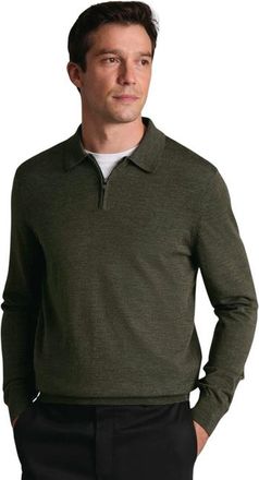 CHARLES TYRWHITT Merino Zip Polo Neck Long sleeve in Olive Green at Nordstrom, Size Xxx-Large