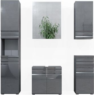 Vicco Conjunto De Muebles De Ba&ntilde;o Freddy, Antracita Alto Brillo, 5 Piezas