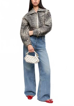 Ganni Leopard Cotton Tweed Jacket In Brown/beige