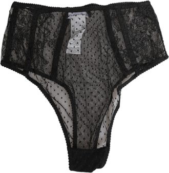 Dolce & Gabbana Black Lace Polka Dot Mesh High Waist Womens Underwear
