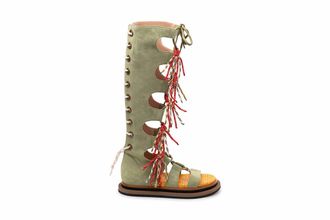 Hogan Womens Lace-Up Tassel Sandal In Sage Green