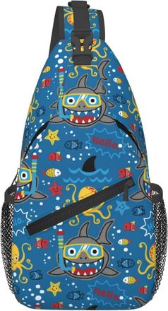 Generic Cartoon Shark Wearing Diving Goggles Sling Bag Trendy Cross Body Bag Anti Theft Daypack For Camping Runner Traveling
