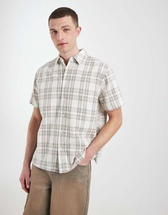 Blend Camicia vestibilit&agrave; classica beige a quadri in 100% cotone-Neutro