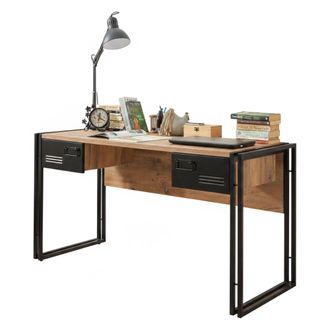 Dmora Dmora - Escritorio Alkes, Escritorio Multiusos, Mesa De Oficina Para Pc, El Plan De Trabajo, 139x60h75 Cm, Roble Y Negro, Con Embalaje Reforzado