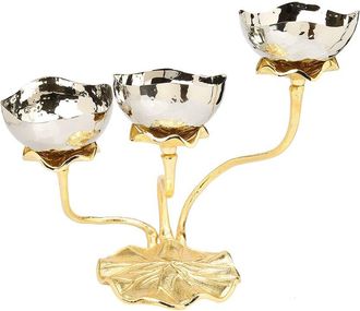 Alice Pazkus 3 Bowl Stainless Steel Relish Dish With Lotus Foot