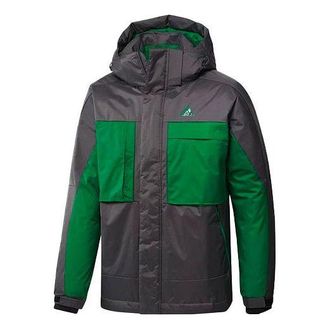adidas Logo Pattern Splicing Design Loose Long Sleeves Down Jacket Black Green GF0077