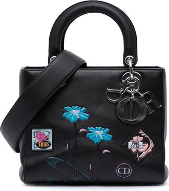 Dior Pre-owned Womens Lady Tote Bag Floral Charm - Black Leather - One Size