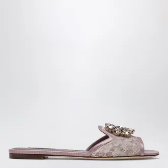 Dolce & Gabbana Rainbow slides in blush lurex lace with brooch