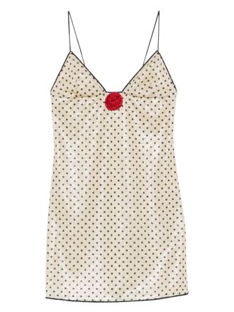 Os&eacute;ree polka-dot appliqu&eacute; mini dress - Neutrals