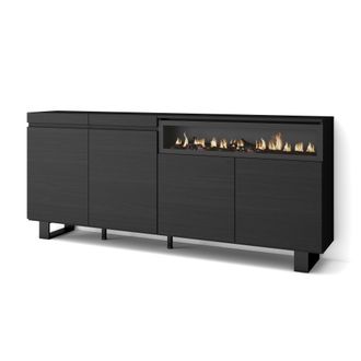 Skraut Home Aparadores Para Sal&oacute;n, Gran Capacidad De Almacenaje, 200x87x35cm, 4 Puertas, Chimenea El&eacute;ctrica, Dise&ntilde;o Industrial, Estilo Moderno, Negro - Skraut Hom