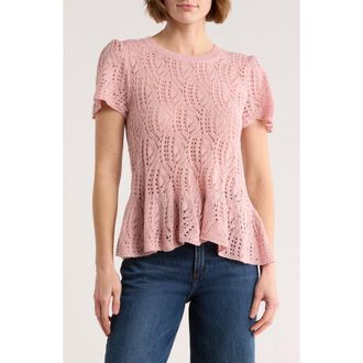 Daniel Rainn Openwork Peplum Top in Soft Pink at Nordstrom Rack, Size X-Large
