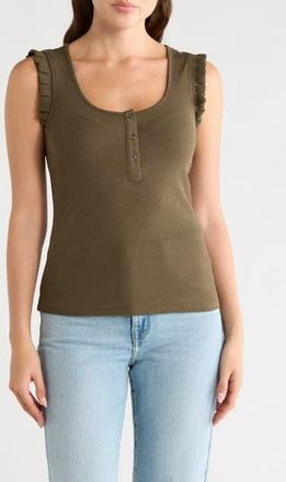 Daniel Rainn Scoop Neck Rib Knit Henley in Olive at Nordstrom Rack, Size X-Large