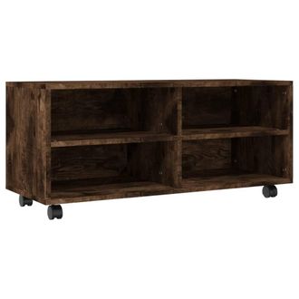 vidaXL Mueble Tv Con Ruedas Madera Contrachapada Roble Humo 90x35x35cm Vidaxl