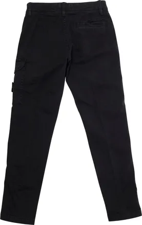 Stone Island Boys Black Cargo Pants With Logo Patch Cotton Trousers