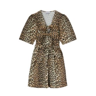 Ganni Short Dresses, female, Brown, Size: XS Tie-Waist Leopard Print Dress
