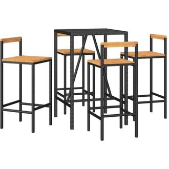 vidaXL Mesa Bar Y Taburetes Jard&iacute;n 5 Pzas Madera Acacia Rat&aacute;n Pe Negro Vidaxl