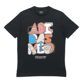 adidas neo M Ssfv5 Tee1 Funny Cartoon Printing Logo Sports Round Neck Short Sleeve Black GP4867