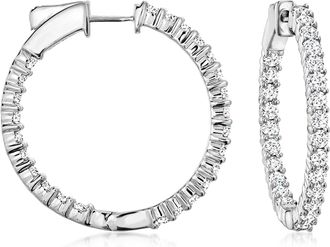 Ross-Simons Diamond Inside-Outside Hoop Earrings in Sterling Silver