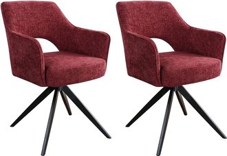 Vente-Unique Conjunto de 2 sillas giratorias con reposabrazos en tela texturizada y metal negro - Burdeos - KONYA