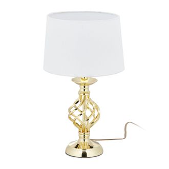 Relaxdays L&aacute;mpara Mesa T&aacute;ctil, Luz Mesita Noche Moderna, 3 Niveles Intensidad, 43,5 X 25 Cm, Rosca E14, Dorado Y Blanco - Relaxdays