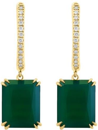 Effy 14K Yellow Gold Emerald Cut Green Onyx Diamond Earrings in 14K Gold at Nordstrom