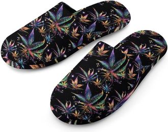 Generic Colorful Weed Leaves Mens Slippers Warm Non-Slip Houes Shose Spa Slipper for Home Bedroom