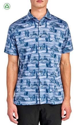 ConStruct Regular Fit Desert Print Recycled Performance Golf Button-Down Shirt in Slate at Nordstrom, Size Xxx-Large