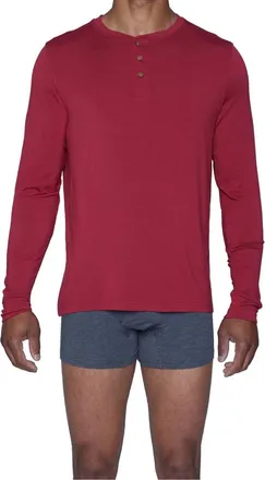 Wood Luxe Cashmere Blend Henley Lounge Shirt In Burgundy
