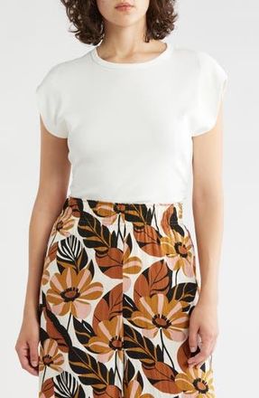 T Tahari Cap Sleeve Ribbed T-Shirt in Ivory at Nordstrom Rack, Size X-Large