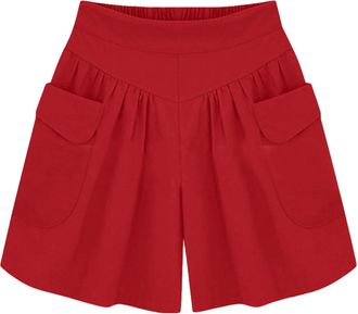 Generic JIER Womens Loose Casual Wide Leg Short Trousers Ladies Summer Comfy Elastic Waist Shorts Plus Size Solid Hot Pants Pockets (Red Wine,XXL)
