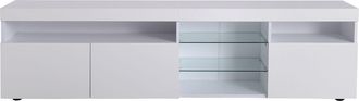 STILVORA Mueble Tv Con 3 Puertas Y Led Multicolor, Panel Brillante, Estilo Moderno, 180&times;35&times;48 Cm, En Mdf, Blanco