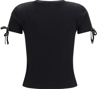 Burberry Womens Cotton Lace-Detail T-Shirt Black T-Shirts And Polos