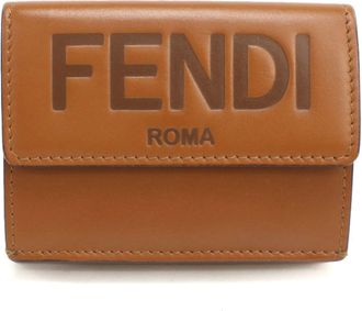 Fendi Zucca Brown Leather Wallet (Tri-Fold) (Pre-Owned)