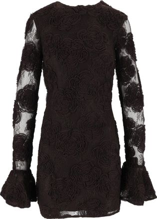 Rotate Black Tight-Fit 3D Floral Mini Dress