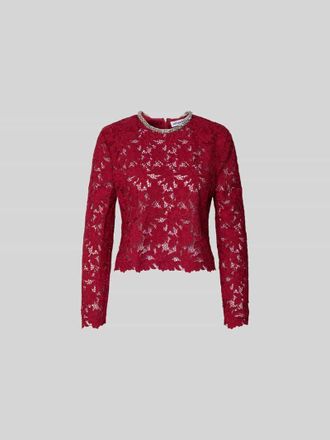 Self Portrait Slim Fit Longsleeve aus floraler Spitze in Rot, Gr&ouml;&szlig;e XL