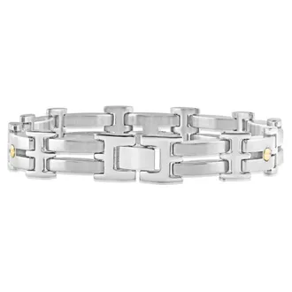 Pompeii3 Mens Polished Steel Dark Gold Two Tone Flexible 7.5mm Link 8 Bracelet
