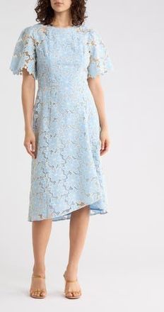 Maggy London Embroidered Lace Midi Dress in Light Blue/Cream at Nordstrom Rack, Size 12