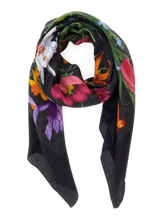 Gucci Womens Scarf Black Wool-Silk Scarfs