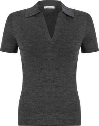 Max Mara V-neck Knitwear, female, Gray, Size: S Albero Ribbed Wool Polo Shirt