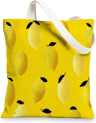 Generic Lemon Canvas Tote Bags, Fashionable Fruit Pattern Reusable Shopping Bags, Lightweight Washable Canvas Shoulder Bags for, yellow, 13x15 Inch
