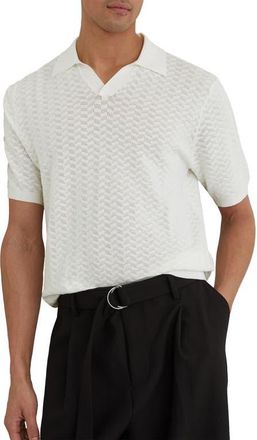 Reiss Sol Geo Open Stitch Knit Polo in White at Nordstrom, Size Xx-Large